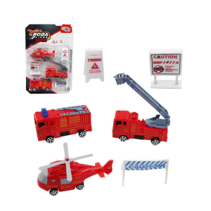WB12379 CAMINHAO E HELICOPTERO DE BOMBEIRO EMERGENCIA NA RUA  6PCS WELLKIDS